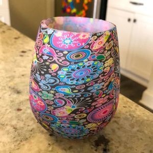 Silicone paisley pink, yellow, blue, black multicolored wine beverage tumbler